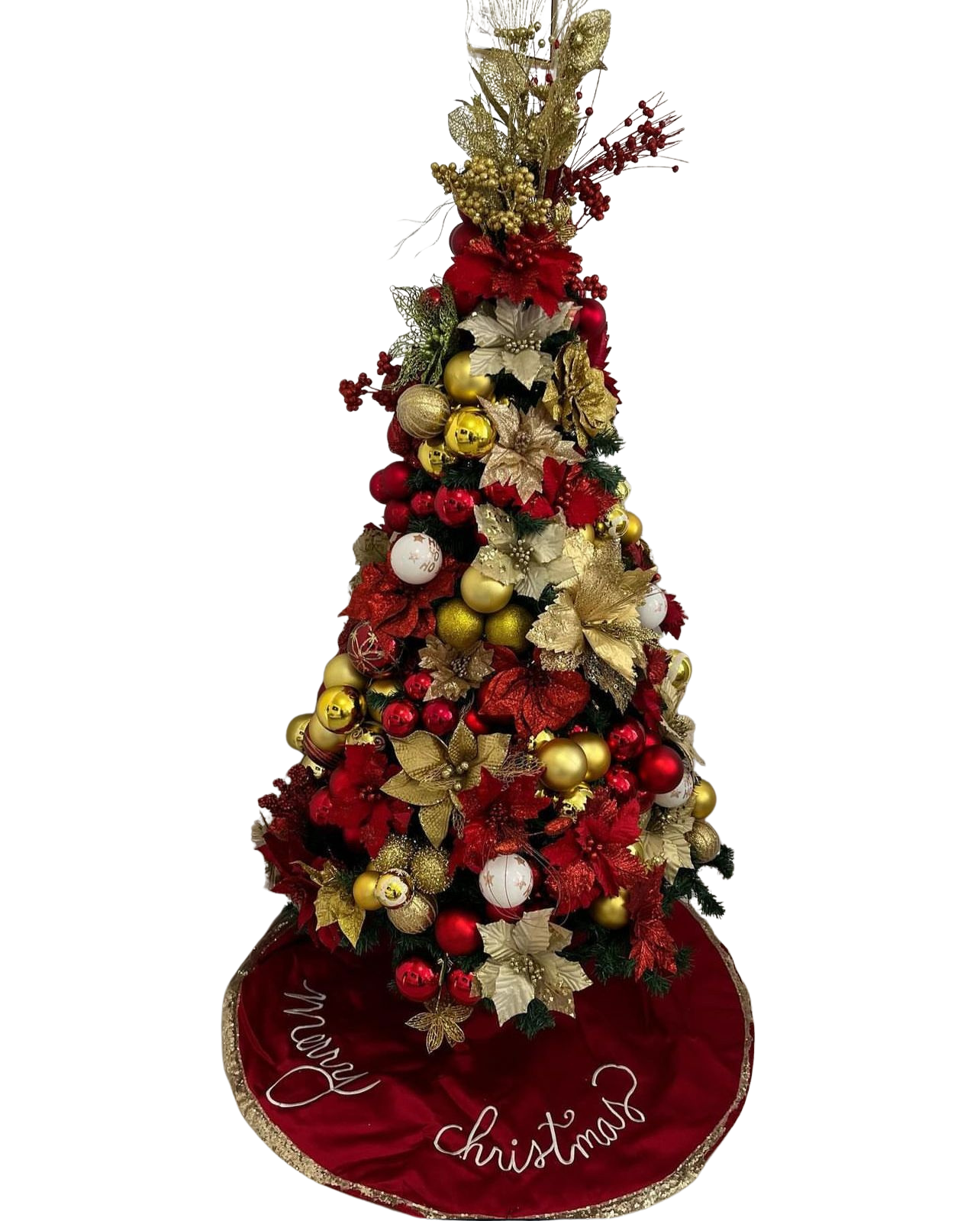 Árvore de Natal + Decoração 360º Folhas Gold Inclusa - 1,50 Metros