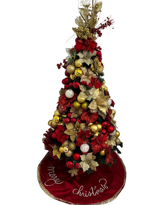 Árvore de Natal + Decoração 360º Folhas Gold Inclusa - 1,50 Metros