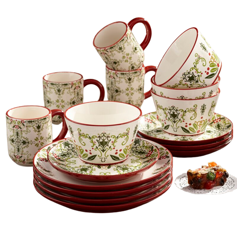 Conjunto de Porcelana Cores Natalina com 16 Peças - Serviço para 04 Pessoas