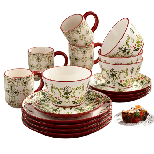 Conjunto de Porcelana Cores Natalina com 16 Peças - Serviço para 04 Pessoas