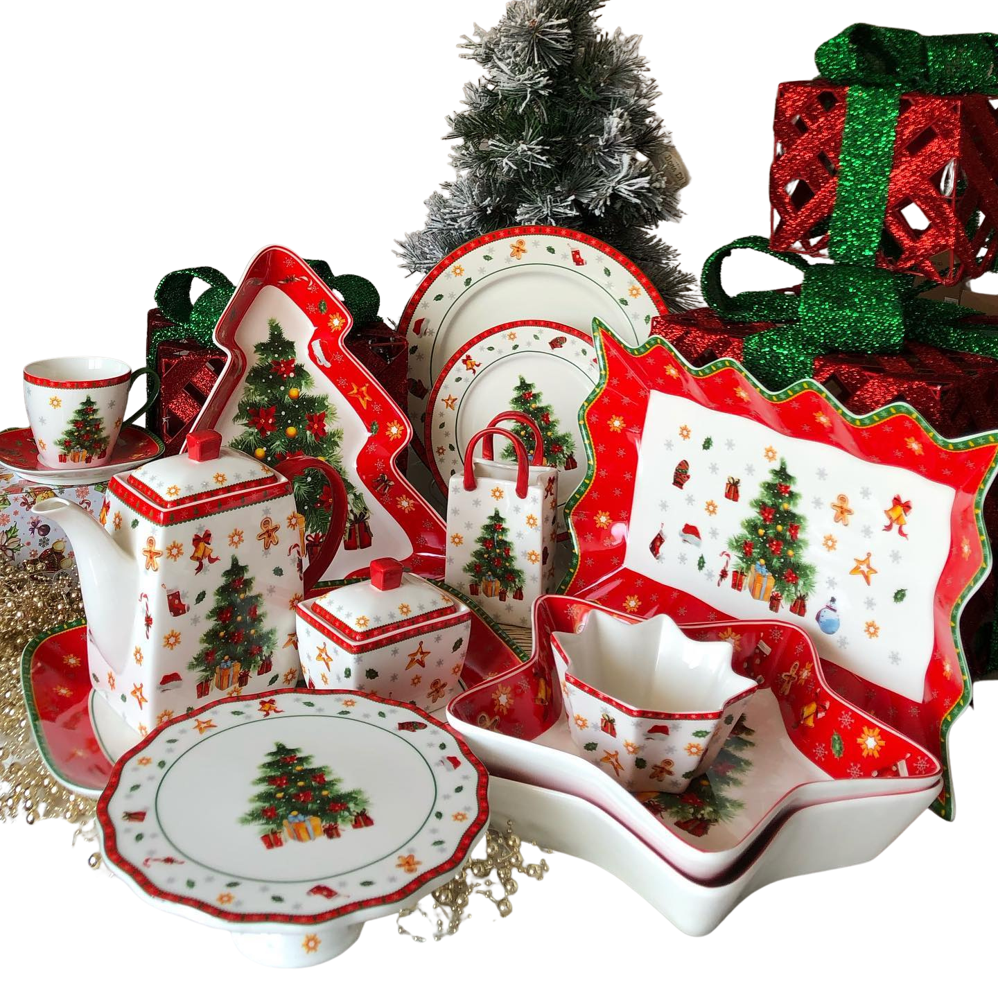 Conjunto de Porcelana  Natalino com 14 Peças