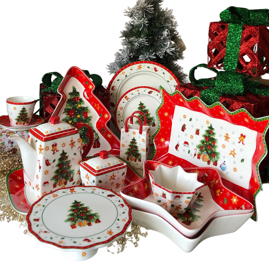 Conjunto de Porcelana  Natalino com 14 Peças