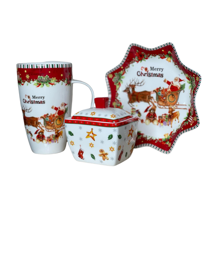 Conjunto de Porcelana  Natalino com 3 Peças