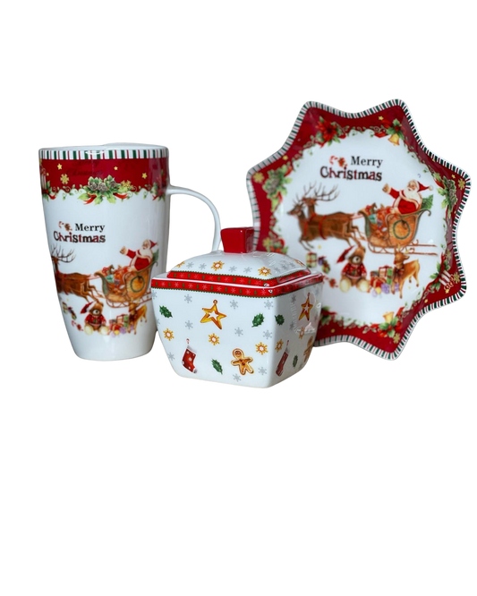 Conjunto de Porcelana  Natalino com 3 Peças