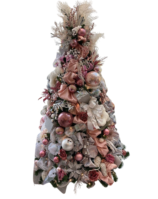 Árvore de Natal + Decoração 360º Luxo Rose Inclusa - 2,40 Metros