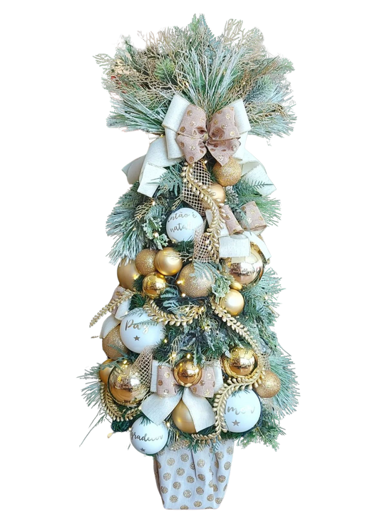 Árvore de Natal Pequena + Decoração Clean Gold Incluída